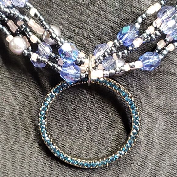 New York And Company Necklace, Multistrand Seed Bead, Rhinestone Pendant w/tags - Picture 2 of 12